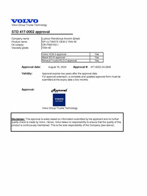 VOLVO STD Approval NP Ultimate OEM 2 15W-40 DPF